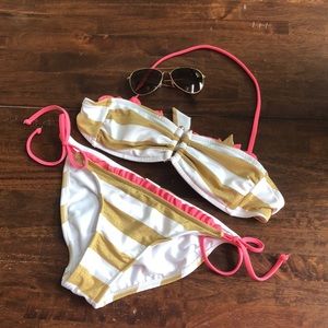Xhilaration Gold/White Striped Bikini Swimsuit 🌸